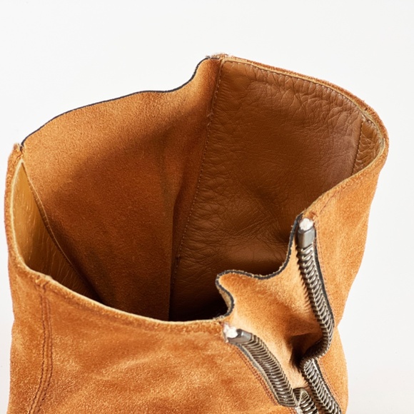 Chloe "Lexie" Light Brown Suede Flat Ankle Bootie w/ Double Zip Size - Picture 6 of 8